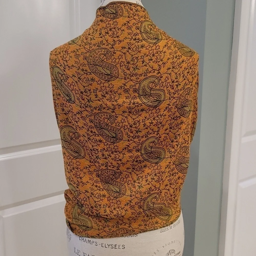 Pashmina Shawl Burnt Orange And Green Paisley Cashmere And Silk Blend